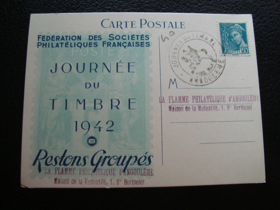FRANCE - carte 1er jour 19/4/1942 (journee du timbre) (cy69) french - Photo 1/1