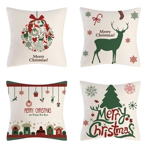 Merry Christmas Design Cushion Covers Linen Throw Pillow Cases 18x18 inches Pack - Picture 1 of 5