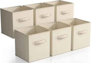 Folding Fabric Storage Cubes Beige Set of 6 Approx. 11x11x10.5" - Picture 1 of 3