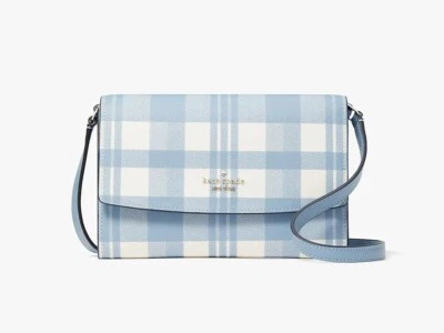 Kate Spade New York Perry Leather Crossbody Bag Light Blue Plaid Brand New NWT - Image 1 of 4