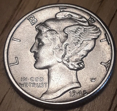 1945 Mercury Dime Spike Chin Error And Error With Letter B In Liberty Dual Error Cover