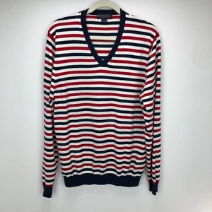 Brooks Brothers Mens Supima Cotton V-Neck Sweater SZ L Red White Blue Patriotic - Picture 1 of 6