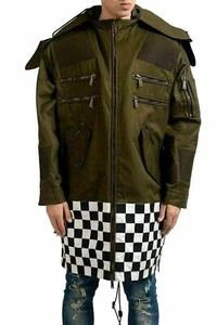 Dsquared2 Men's Green Checkboard Hooded Full Zip Oversized Coat US S IT 48 - Picture 1 of 8