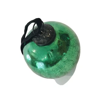 Green Crackle Glass Kugel Style Round Christmas Ornament 7" Diameter Home Decor - Picture 1 of 7