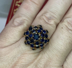 14k 18k Yellow Gold Blue Sapphire Thai Princess Harem Antique Art Deco Ring 9 - Picture 1 of 12