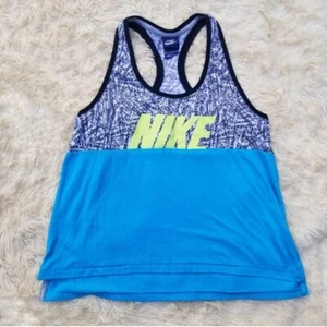 Nike racer back tank top blue black spell out Women's Size M Retro - Picture 1 of 3