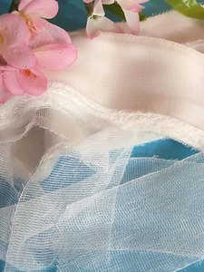 183# SPLENDIDE RUBAN DE GAZE ANCIENNE TRÈS FINE BRODERIE COUTURE ÉPOQUE VINTAGE - Photo 1 sur 3