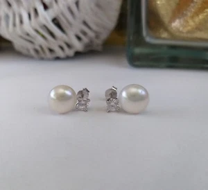 Splendidi Orecchini con Perle e zircone in Argento Sterling 925 Rodiato - Foto 1 di 8