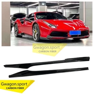 Black Carbon Fiber Side skirts Side Skirt Lip Cover For Ferrari 488 NV Style - Picture 1 of 9