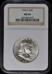 1963-D Franklin Half Dollar 50C NGC MS64 - Picture 1 of 2
