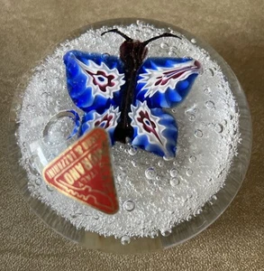 Fermacarte vintage Murano Ferro Lazzarini Millefiore vetro farfalla 3 1/2" - Foto 1 di 8