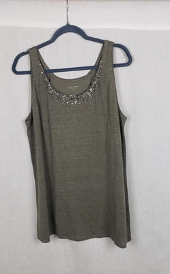 Camiseta sin mangas Eileen Fisher XL gris flaco 100 % lino con cuentas fiesta vacaciones informal Foto 1 de 4