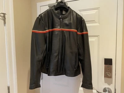 CHAQUETA DE MOTO DE CUERO FOX CREEK CAFÉ RACER NUEVA SIN ETIQUETAS BIG BOYS 62 3XL NEGRA NARANJA Foto 1 de 4