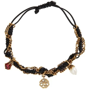NEW $350 ALEXANDER MCQUEEN Black Cord Ribbon Chain FRIENDSHIP CHARM BRACELET NIB - Picture 1 of 13