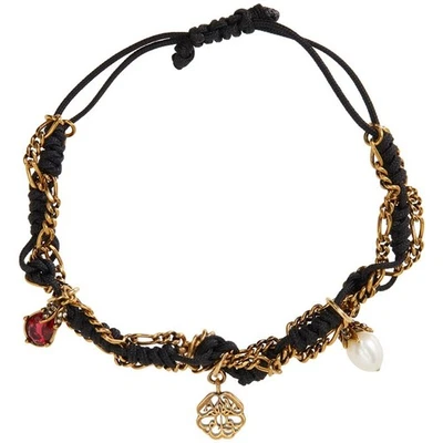 NOVO $350 ALEXANDER MCQUEEN Corrente de Fita de Cordão Preto PULSEIRA CHARME AMIZADE NOVA NA CAIXA - Imagem 1 de 4