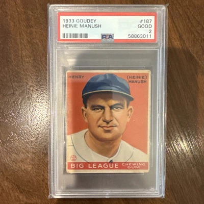 Goudey #187 Heinie Manush 1933 PSA 2 bueno Foto 1 de 2