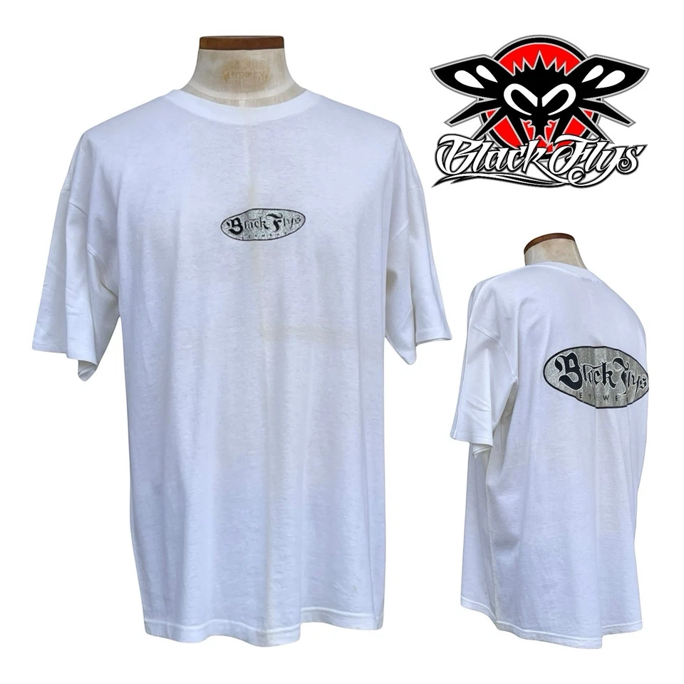 Camiseta De Colección BLACK FLYS Para Hombres XL Gafas Brillo Logo Cuello Redondo Patín RARA Foto 1 de 4