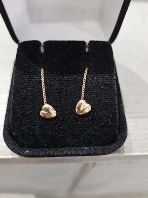 Pendientes de corazón de cadena larga soviéticos rusos vintage de oro rosa claro de 14 quilates  Foto 1 de 4