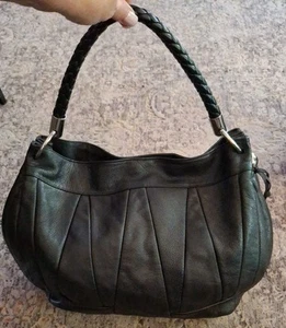 Furla Hobo Bag, Schulter, Hand, schwarzes Leder, geflochtener Henkel, groß 15x11x6 - Bild 1 von 11
