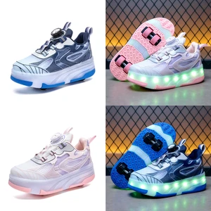 Jungen & Mädchen LED 2 Rollen Skates Schuhe Kinder Flash Roller Schuh mit USB Aufladungen - Bild 1 von 25
