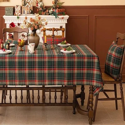 Christmas  Plaid Tablecloth Color Woven Polyester Cotton Red Green Party Table - Image 1 of 4