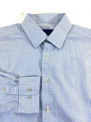 Camisa de vestir David Donahue para hombre TRIM FIT 100 % algodón azul a cuadros 17 32/33 Foto 1 de 4