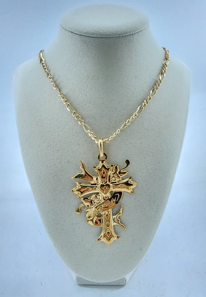 NUEVA Cadena Figaro Ed Hardy Para Hombre Tono Dorado con Colgante Cruz 2.5" Foto 1 de 4