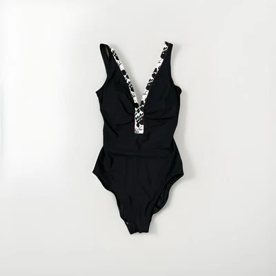 It Figures! Womens 1-Pc Swimsuit 10 Black White  Tummy Thinner - Image 1 of 4