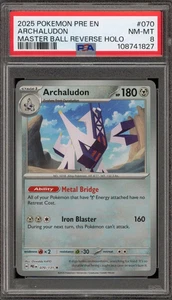 Pokemon Archaludon Prismatic Evolutions Master Ball Reverse Holo #070 PSA 8 - Picture 1 of 2