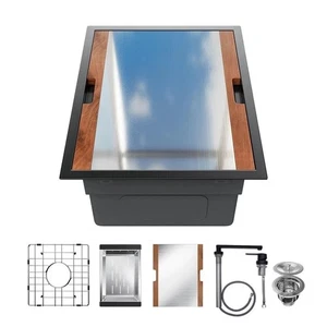 15 Bar Sink Undermount with Faucet, 15x18.5 Inch Matte Black Bar Prep Sink, B... - Picture 1 of 7