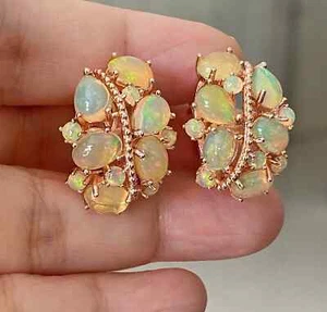 3.00Ct Lab Created Oval Fire Opal Huggie Earrings 14K Yellow Gold Silver Plated - Picture 1 of 4