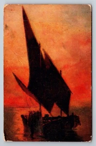 Sonnenuntergang Dämmerung Segelboot geteilte Rückseite Postkarte - Bild 1 von 2