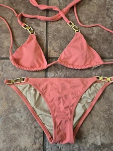 Traje de baño vintage Y2K Victoria's Secret bikini XS extra pequeño cadena de oro rosa - Imagen 1 de 6