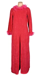 Vintage Caftan Hot Pink Psychedelic Feather Cuffs & Neck 70s Jumpsuit Romper - Picture 1 of 8