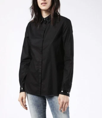 Camisa Diesel Para Mujer C-DINA Algodón Manga Larga Con Botones Negra $148 Nueva Con Etiquetas Nueva Foto 1 de 4