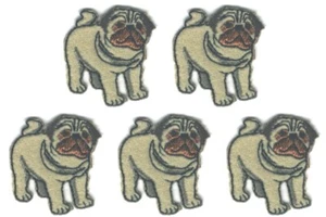 Small Pug Patch Embroidered Cut out Iron on Sew on Lot of 5 - Picture 1 of 2