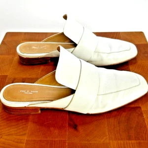 Rag & Bone White Genuine Leather Slip-On Loafer Mules Women's Size 9 - Picture 1 of 11