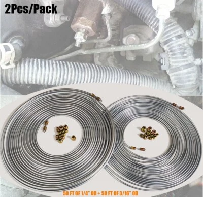 Kit de tubos de línea de freno de doble pared de acero recubierto de zinc de 2 piezas de 50 pies de 3/16"" 1/4" Foto 1 de 4