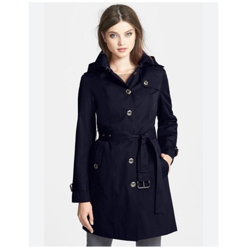 Michael Kors Trench Cappotto con Cintura Classico Nero Bottone Anteriore con Fodera Rimovibile L