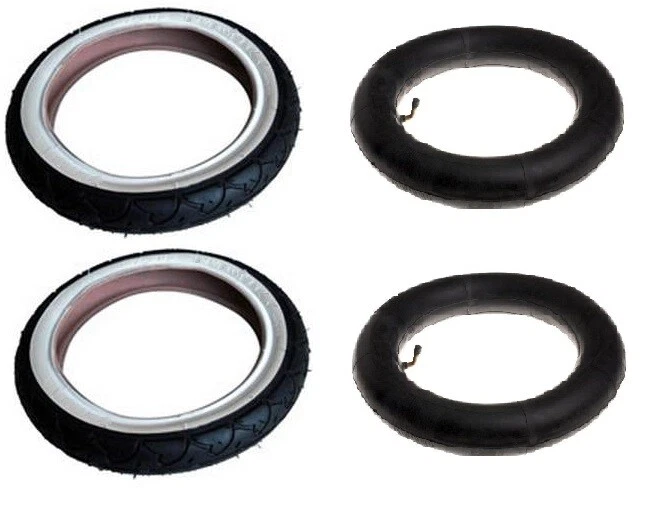 2 x Mothercare MY4 'WHITE WALL' PRAM TYRES 12 1/2" x 2 1/4 + Bent Valve tubes - Image 1 of 1
