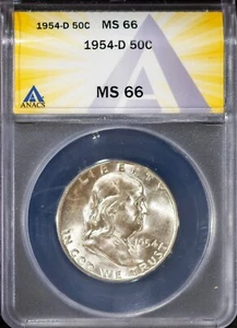 1954-D 50c Silver Franklin Half-dollar MS 66 ANACS 762529 + Bonus - Picture 1 of 2