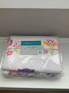 COMFORT SPACES KIDS QUILT TWIN ~ SET OF 2 ~ NEW ~ OWLS FLOWERS PASTELS COLORS - Picture 1 of 5