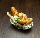 Miniature Dollhouse Basket with Assorted Breads & Rolls 1:12th Scale