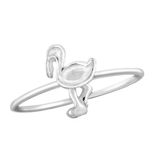 Flamingo Charm Sterling Silver Band Ring Graceful Animal Design - Picture 1 of 5