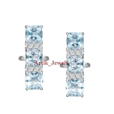 Natürlich Blau Topas Edelstein Mit 14K Weiß Vergoldet Silber #1306 - Bild 1 von 4