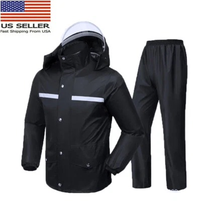 Rain Suits for Men Women Jackets Pant Gear Raincoat Waterproof motorcycle hivis - Image 1 of 4