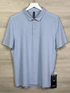Lululemon Evolution Polo Pique SS Size L Heathered Blue Linen HOBU 00071. - Picture 1 of 5