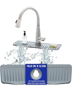 Kitchen Faucet Sink Splash Guard Silicone Drain Pad Water Catcher 19.6”x5.1” - Picture 1 of 6