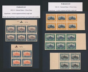 PARAGUAY STAMPS 1905 2 PESOS NATIONAL PALACE ABN COMPANY PROOFS w PLATE NO'S, VF - Picture 1 of 24