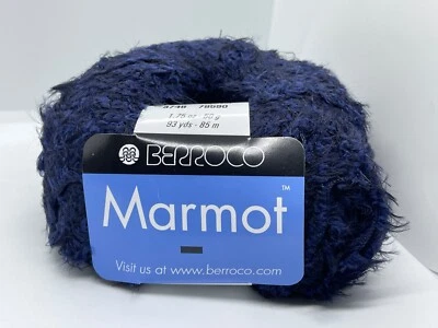 Berroco Marmot Yarn #3748 Sapphire Blue Black Fur-Like Nylon 50gr 93yds faux fur - Image 1 of 4